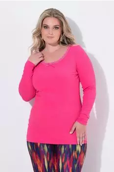 Mia Moda Langes Top Jersey Spitze Slim Fit pink