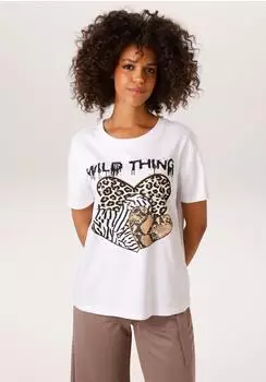 Aniston T-Shirt mit Herzen, Animal-Drucken und Statement-Schriftzug hellbeige/honig/schwarz/weiß