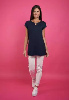 Seidel T-Shirt mit überschnittenen Schultern, U-Boot-Ausschnitt navy
