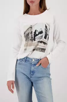 Monari Langarmshirt mit Strass City Druck Regular fit mit U-Boot-Ausschnitt (808942) off-white