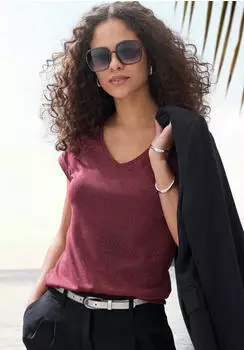 Lascana T-Shirt mit silberfarbenem Glitzereffekt bordeaux/silber