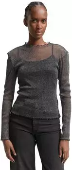 Tom Tailor Denim Mesh Langarmshirt mit Glitzer-Effekt (1048978) black with silver