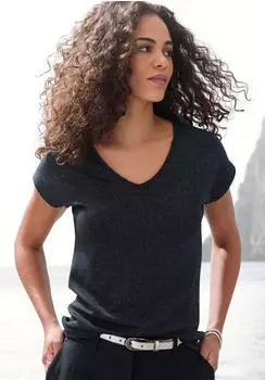 Lascana T-Shirt mit silberfarbenem Glitzereffekt schwarz