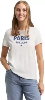 Tom Tailor Denim T-Shirt mit Mottoprint rauchblau/offwhite