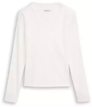 Tom Tailor Denim Langarmshirt V-Ausschnitt mit Spitze (90156415) offwhite/sanftes weiß