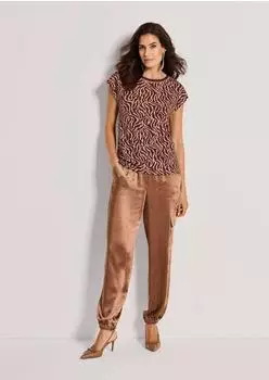 Madeleine Mesh-Top Elegant Rundhals-Shirt braun/schwarz