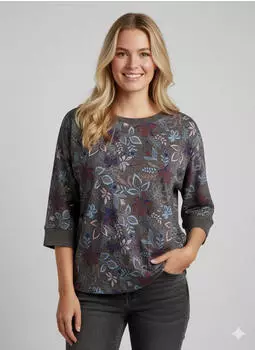 Ragwear Shimona Flowers O 3/4-Arm-Shirt schwarz