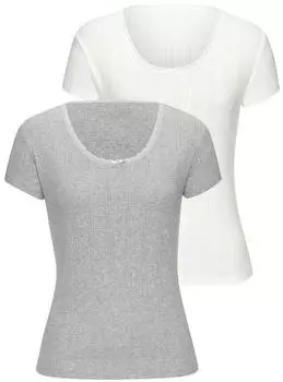 Vivance Dreams Pointelle T-Shirt mit Spitze Oversized grau meliert/creme