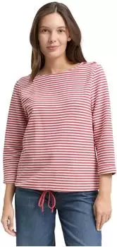 Tom Tailor Langarmshirt mit Knöpfen an der Schulter loose fit himbeer/offwhite