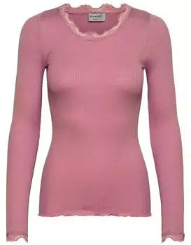 Rosemunde Babette Longsleeve Seidenbluse mit Spitzenbesatz (73247520) altrose