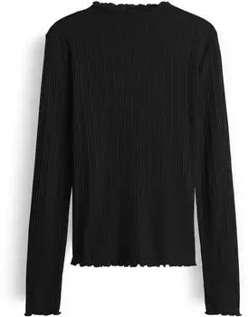 Opus Sivi Slim semitransparentes Longsleeve mit Rippstruktur schwarz