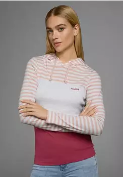KangaROOS Langarm Kapuzenshirt mit Daumenl&ouml;chern, figurbetonte Passform (39697164) rosa-wei&szlig;-bordeaux