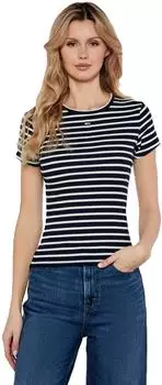 Tommy Hilfiger Ribbed Slim Crew Neck T-Shirt (DW0DW17383) Dark Night Navy/Stripe