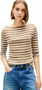 Tommy Hilfiger Boat Neck Three-Quarter Sleeve T-Shirt (WW0WW40589) nordic taupe/ecru