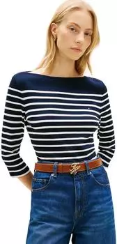Tommy Hilfiger Boat Neck Three-Quarter Sleeve T-Shirt (WW0WW40589) night navy/ecru stripe