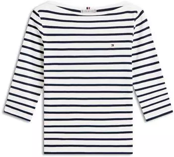 Tommy Hilfiger Boat Neck Three-Quarter Sleeve T-Shirt (WW0WW40589) ecru/navy