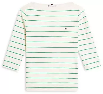 Tommy Hilfiger Boat Neck Three-Quarter Sleeve T-Shirt (WW0WW40589) fine stp calico/courtside green