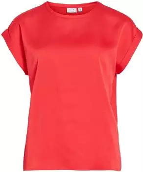Vila Viellette S/s Satin Top/su - Noos (14059563) hibiscus