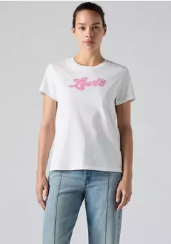 Levi's The Perfect Graphic Tee (17369) lse_large batwing- pink logo bright white