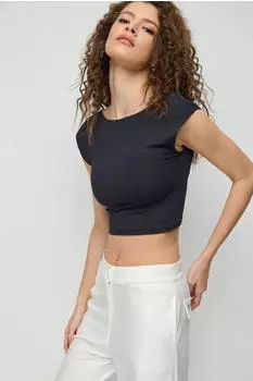 No Matter What Bluse Top Rückenfrei Basic Crop Top schwarz