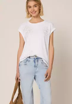 Street One Shirt mit Rundhals und Blumen-Stickerei (F325338) wei&szlig;