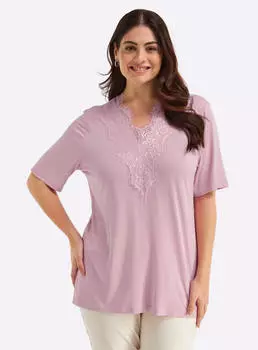 Sheego Spitzenshirt mit beidseitigem, tiefem V-Ausschnitt (219730) ros&eacute;