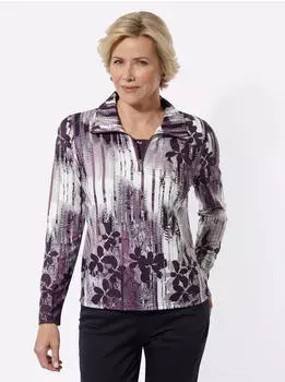 Witt Weiden Langarm-Poloshirt marine-mauve-bedruckt