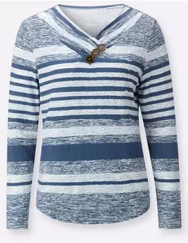 Witt Weiden V-Shirt jeansblau-ecru-bedruckt