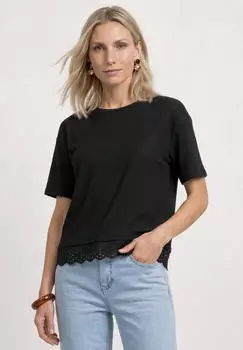Street One T-Shirt mit Rundhals und Spitze Schwarz (A32542810001)