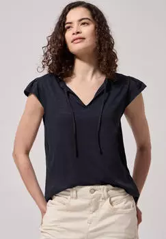 Street One Dropped Shoulder Shirt mit Split Neck Blau (F32548217823)