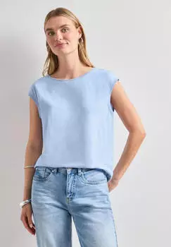 Street One Shirt mit Rundhals und Rippdetails Blau (A32545117501)
