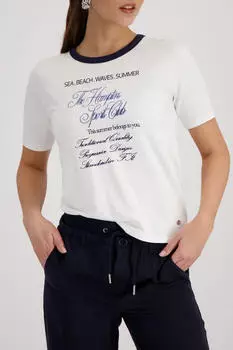 Monari T-Shirt Regular Fit mit Strassschrift marine