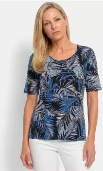 GOLDNER Viskoseshirt mit Palmenprint royalblau/grau/schwarz/gemustert