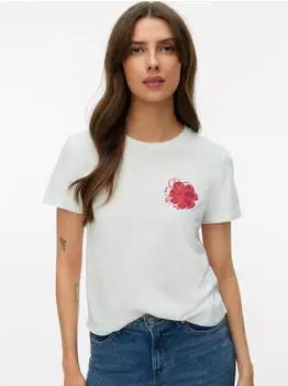 Vero Moda VMVANJA SS TOP BOX JRS Kurzarmshirt (69180634) snow white/rot