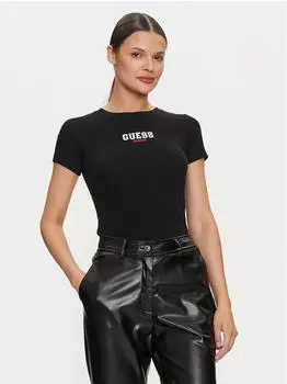 Guess Slim Rib Emb Kurzarm-T-Shirt (W4YI64KA0H1) rot/schwarz/weiß