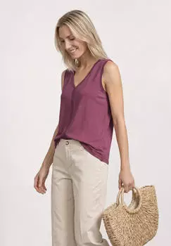 Street One Top mit V-Neck und Crochet-Tape, Lockere Passform (A325244) dark clouded blush