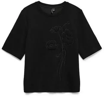 Vero Moda VMHALI SS Embroidery Top JRS Kurzarmshirt (10346724) schwarz