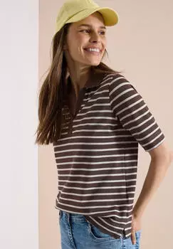 Cecil Kurzarm Poloshirt mit Streifen (71971760) urban taupe