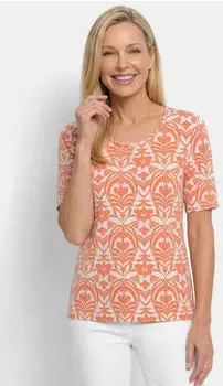 GOLDNER Bedrucktes Shirt aus Viskose-Jersey orange/weiß/gemustert