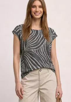 Street One Shirttop Sommershirt im Ausbrenner-Look mit Allover-Print (A325465) schwarz
