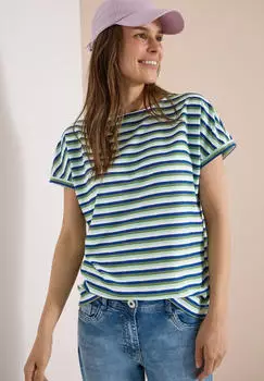 Cecil Rundhalsshirt im soften Baumwoll-Mix (CCB32525137519XS) gr&uuml;n/wei&szlig;/blau