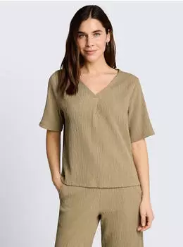 Tom Tailor Crinkle T-Shirt mit V-Ausschnitt (1052160) olive white structure