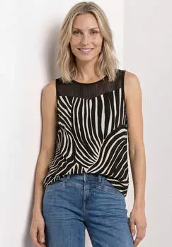 Street One Top mit Rundhals und Mesh-Einsatz Schwarz (A32546020001)