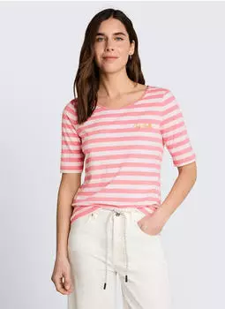 Tom Tailor Placed Stripe Boat Neck T-Shirt (1051218) pink white stripe