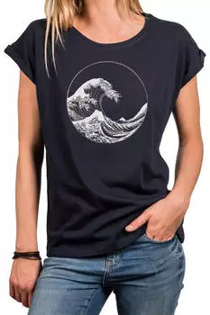 MAKAYA Maritimes Damen-Top mit Wellen-Motiv Surf-Style T-Shirt blau