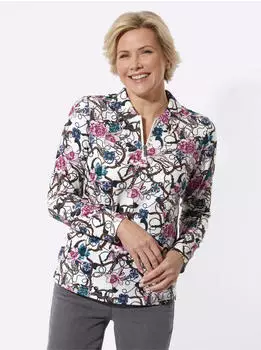 Witt Weiden Langarm-Poloshirt ecru-rosé-bedruckt