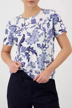 Monari T-Shirt Floral Print Allover Regular Fit (410666) ecru/dunkelblau/blau