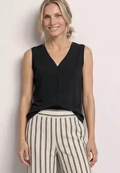 Street One Top mit V-Neck und Crochet-Tape, Loose Fit (A32524410001) schwarz