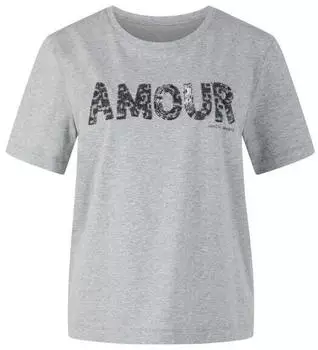 Marc Cain Baumwoll-T-Shirt mit Glitzermotiv grau