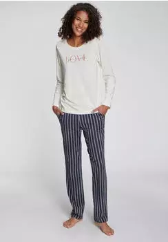 Vivance Dreams Longsleeve mit kleinem Frontprint (64860901) wei&szlig;/dunkelblau-gestreift
